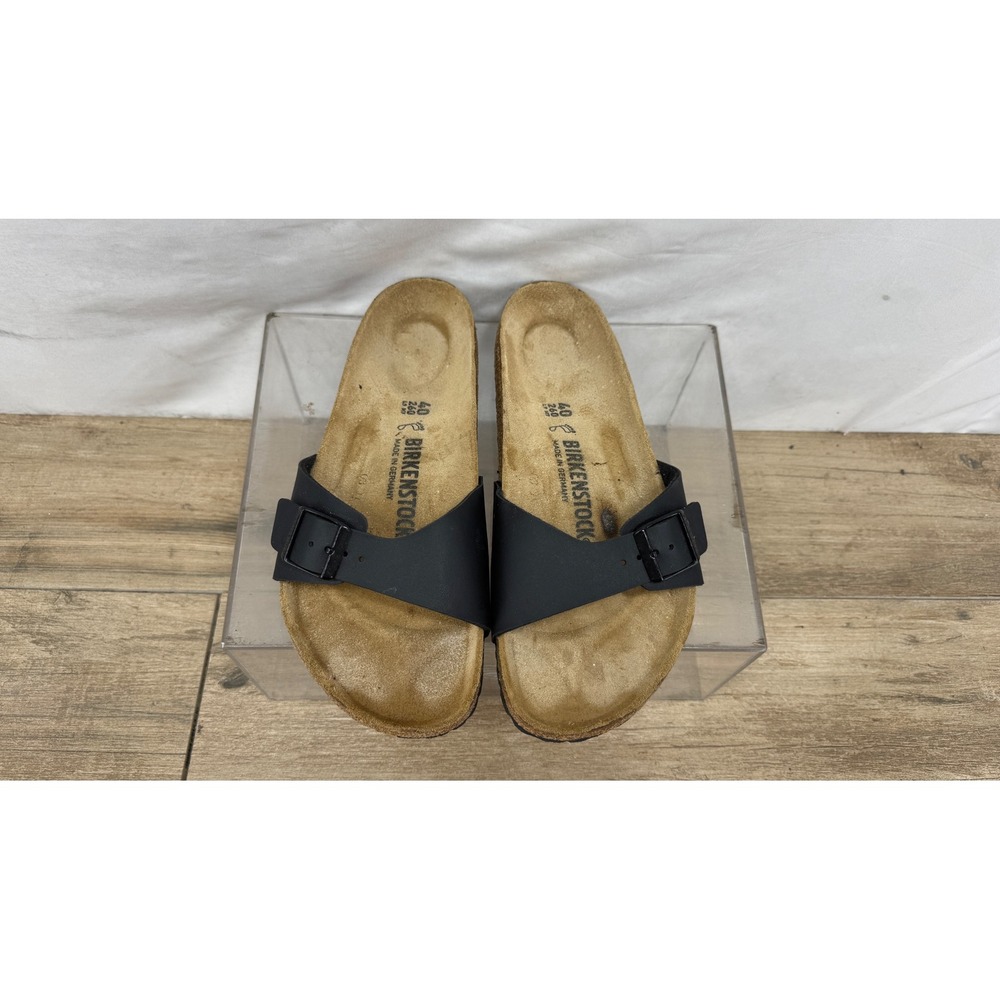 Birkenstock Madrid Birko-Flor Black Single Strap Slide Sandals Womens 40 L9 M7